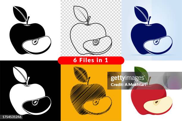 apple icon with slice. - apple slice stock illustrations