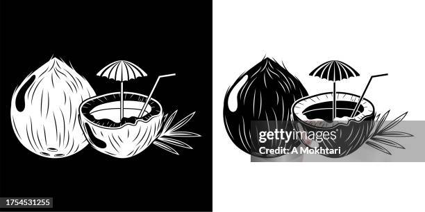 coconut icon. - cocktail umbrella stock illustrations