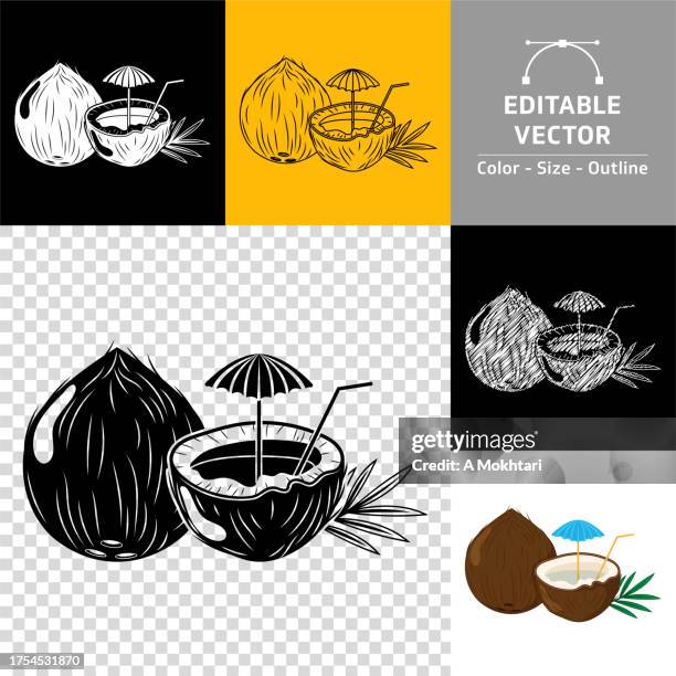 coconut icon. - cocktail umbrella stock illustrations