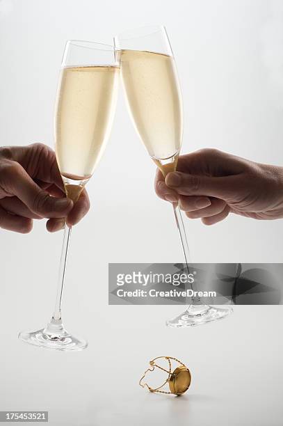 duas elegantes taças de champanhe gelado - champagne flute - fotografias e filmes do acervo