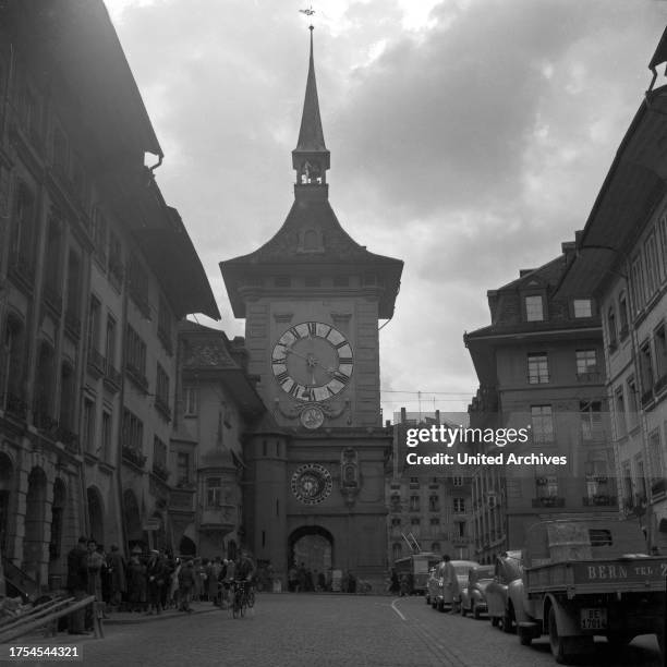 The Zytglogge clock tower at Bern, Switzerland 1950s.