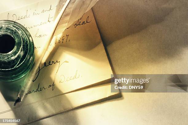 old letter - feather quill stock pictures, royalty-free photos & images