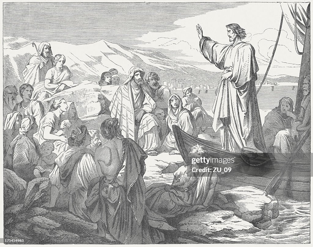 Jesus teaches from a boat to the people, published c.1880