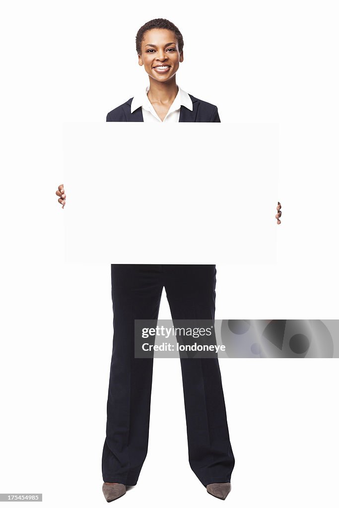 African American Businesswoman Holding a Blank Sign Board - Isolated