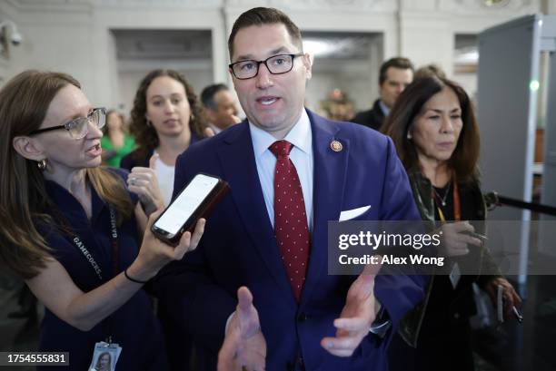 Rep. Guy Reschenthaler speaks to reporters in the Longworth House Office Building on Capitol Hill on October 24, 2023 in Washington, DC. Members of...