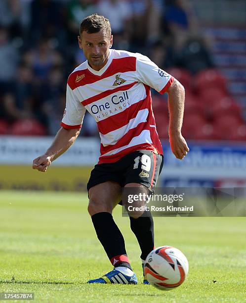 Richie Wellens of Doncaster during the Sky Bet Championship match between Doncaster Rovers and Blackpool at Keepmoat Stadium on August 03, 2013 in...