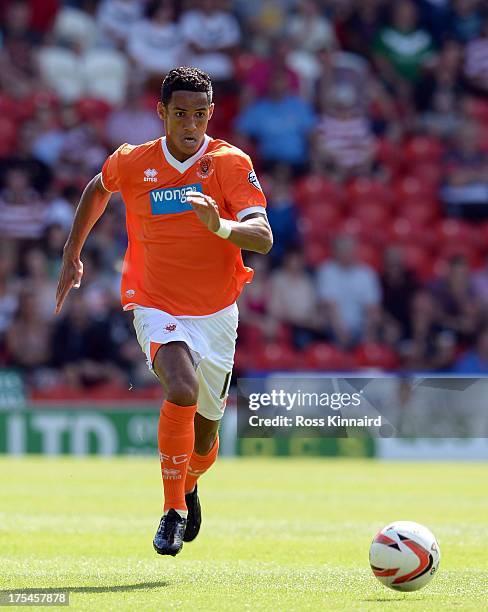 Tom Ince of Blackpool during the Sky Bet Championship match between Doncaster Rovers and Blackpool at Keepmoat Stadium on August 03, 2013 in...