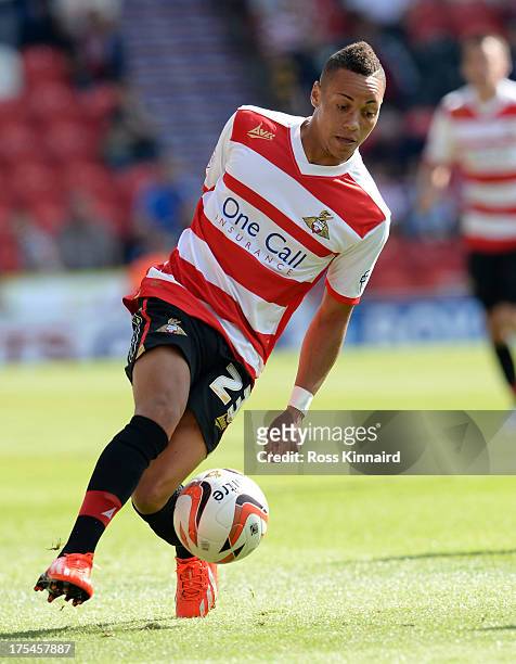 Kyle Bennett of Doncaster during the Sky Bet Championship match between Doncaster Rovers and Blackpool at Keepmoat Stadium on August 03, 2013 in...