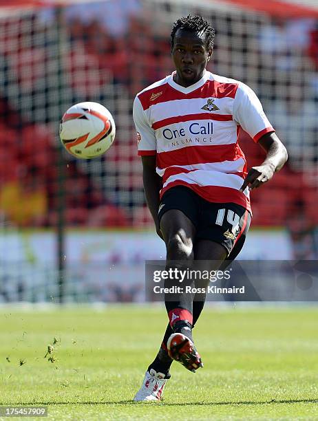 Bongani Khumalo of Doncaster during the Sky Bet Championship match between Doncaster Rovers and Blackpool at Keepmoat Stadium on August 03, 2013 in...