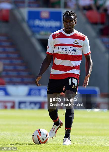 Bongani Khumalo of Doncaster during the Sky Bet Championship match between Doncaster Rovers and Blackpool at Keepmoat Stadium on August 03, 2013 in...