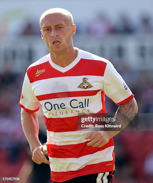 David Cotterill of Doncaster during the Sky Bet Championship match between Doncaster Rovers and Blackpool at Keepmoat Stadium on August 03, 2013 in...