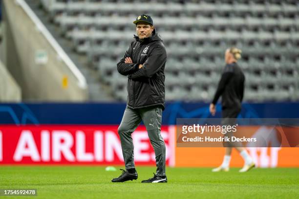 Head Coach Edin Terzic of Borussia Dortmund at training ahead of their UEFA Champions League group match against Newcastle United at St. James Park...