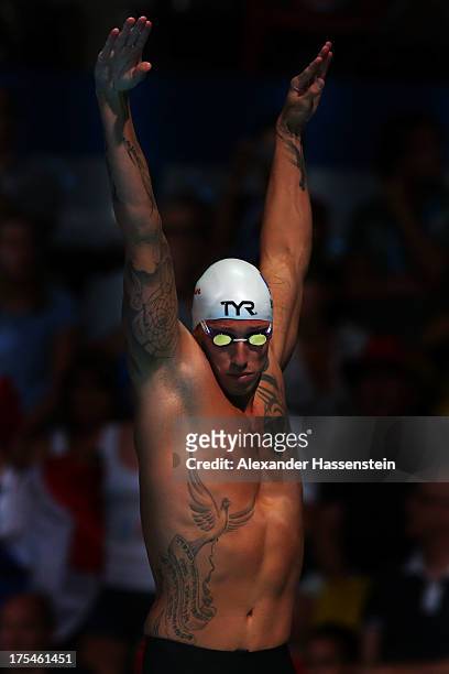 Frederick Bousquet of France prepares to compete in the Swimming Men's Freestyle 50m Final on day fifteen of the 15th FINA World Championships at...