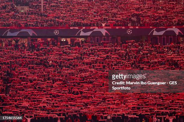 Fans of Berlin celebtare prior to the UEFA Champions League match between 1. FC Union Berlin and SSC Napoli at Olympiastadion on October 24, 2023 in...