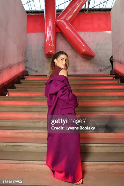 Camila Coelho attends the Kerastase Paris, Power Talks Photocall at Palais De Tokyo on October 24, 2023 in Paris, France.