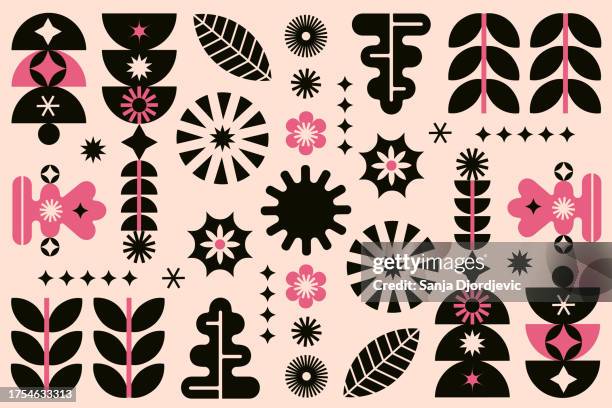 flowers in geometric composition - petal stock illustrations