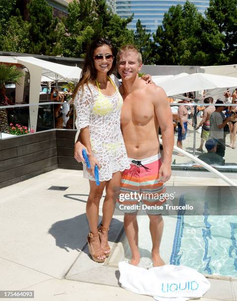 Catherine Giudici and Sean Lowe attend Liquid Pool at Aria on August 3, 2013 in Las Vegas, Nevada.