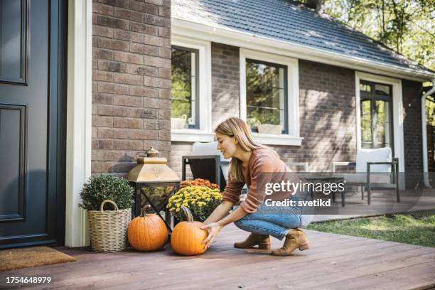 decorating for halloween - veranda stock pictures, royalty-free photos & images