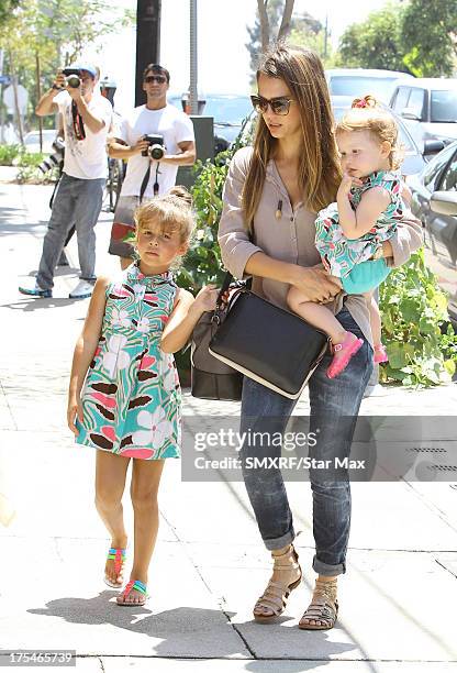 Honor Warren, actress Jessica Alba, and Haven Warren as seen on August 3, 2013 in Los Angeles, California.