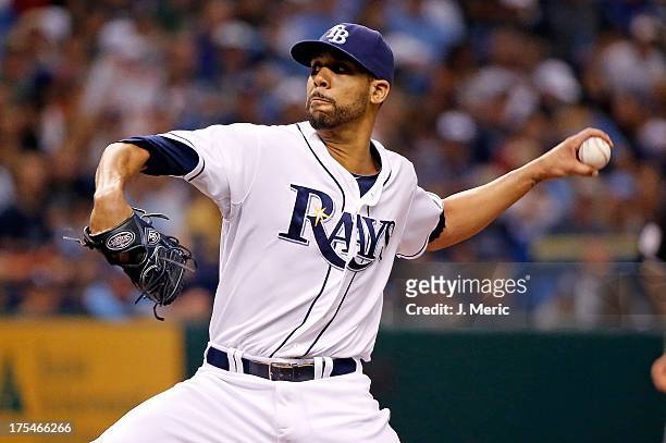Pitcher David Price of the Tampa Bay Rays pitches in the third inning against the San Francisco Giants during the game at Tropicana Field on August...