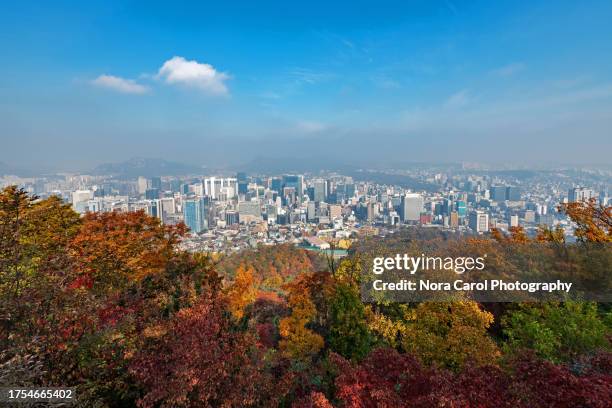 seoul skyline from namsan park during autumn - seoul south korea skyline stock pictures, royalty-free photos & images