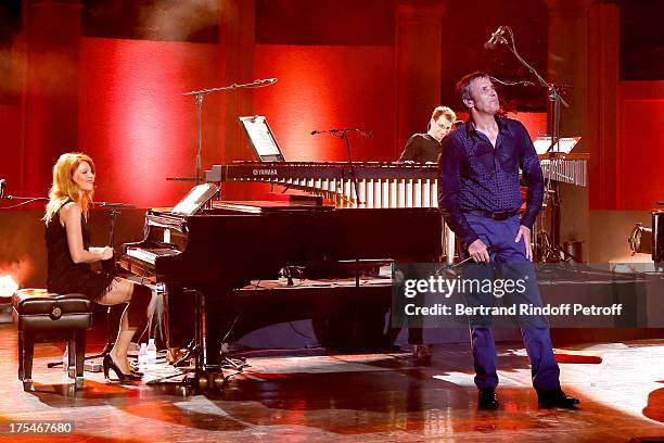 Pianist Aurore Crevelier , Musician Dominique Spagnolo and Singer Julien Clerc performs in his "Pianistic" Concert at 29th Ramatuelle Festival : Day...