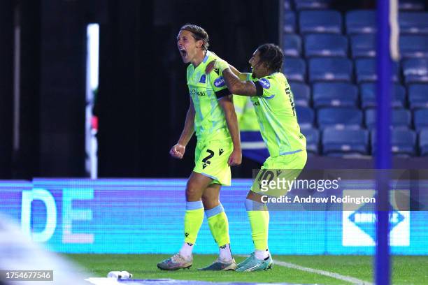 Callum Brittain of Blackburn Rovers celebrates after scoring the team's second goal during the Sky Bet Championship match between Millwall and...