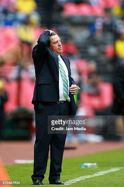 Miguel Herrera coach of America during a match between America and Atlas as part of the Apertura 2013 Liga Bancomer MX Championship at Azteca Stadium...