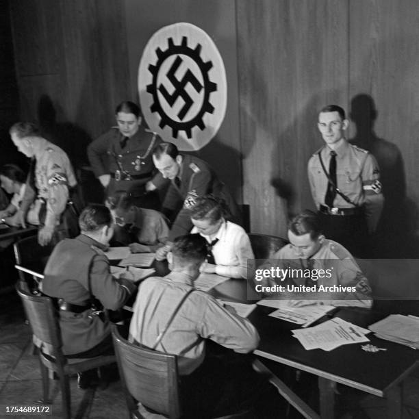 Day of a written examination at the Reichsberufswettkampf contest 1937, Germany 1930s.
