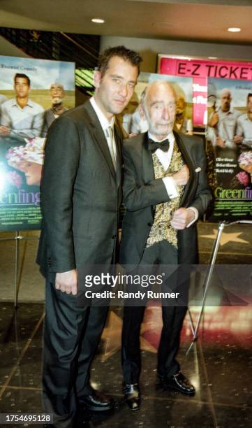 English actor Clive Owen and Irish actor David Kelly attend a screening of 'Greenfingers' at the Sony Lincoln Square Theater, New York, New York,...