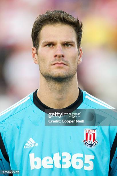 Asmir Begovic of Stoke City looks on before the kickoff of the game against FC Dallas on July 27, 2013 at FC Dallas Stadium in Frisco, Texas.