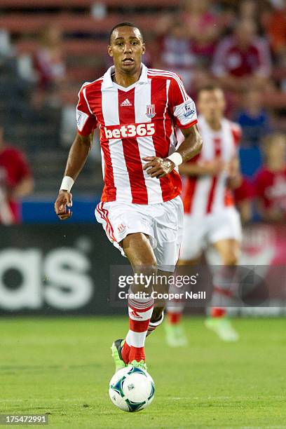 Steven N'Zonzi of Stoke City controls the ball against FC Dallas on July 27, 2013 at FC Dallas Stadium in Frisco, Texas.