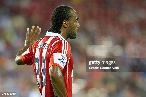 Cameron Jerome of Stoke City looks on against FC Dallas on July 27, 2013 at FC Dallas Stadium in Frisco, Texas.