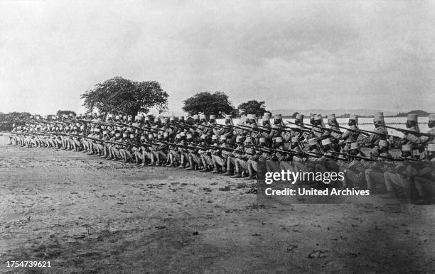 German commanders with the African Askari patrol, German East Africa 1900s.