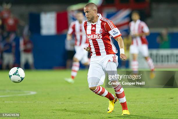 Michael Kightly of Stoke City controls the ball against FC Dallas on July 27, 2013 at FC Dallas Stadium in Frisco, Texas.