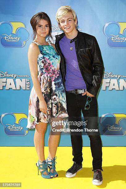 Maia Mitchell and Ross Lynch arrives at the Australian premiere of "Teen Beach Movie" at The Entertainment Quarter on August 4, 2013 in Sydney,...