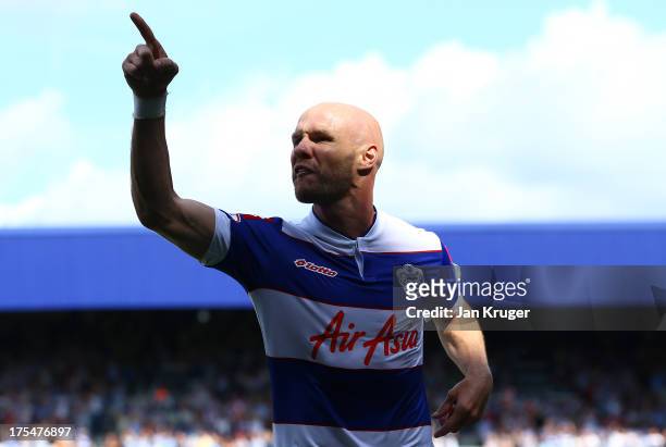Andy Johnson of Queens Park Rangers celebrates his goal during the Sky Bet Championship match between Queens Park Rangers and Sheffield Wednesday at...