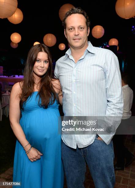 Actor Vince Vaughn and wife Kyla Weber attend the 87th birthday celebration of Tony Bennett and fundraiser for Exploring the Arts, the charity...