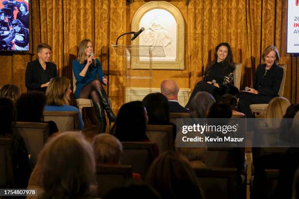 Siobhan O’Grady, Anastacia Galouchka, Kamila Hrabchuk, and Judy Woodruff speak onstage during the IWMF Courage in Journalism Awards on October 23,...