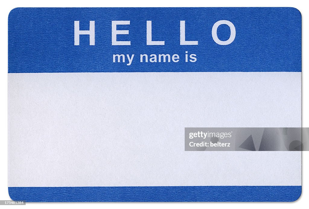 Blue Hello sticker template in white background