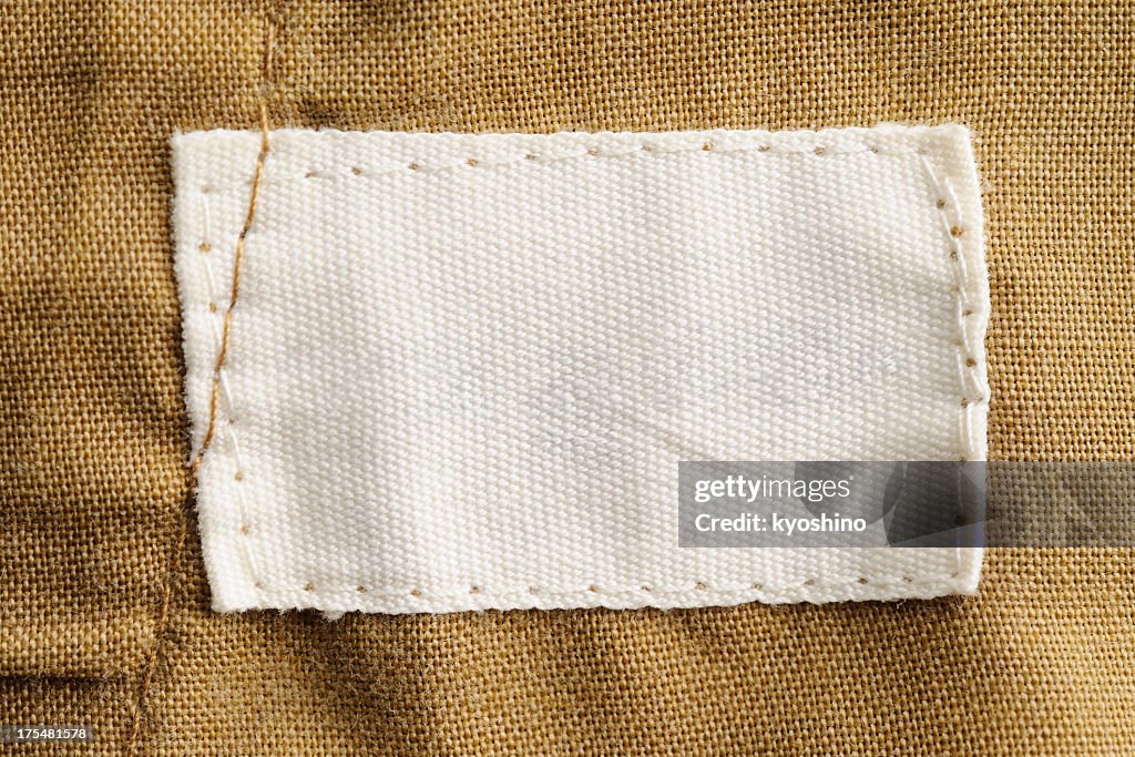 Close-up of a blank white clothing label
