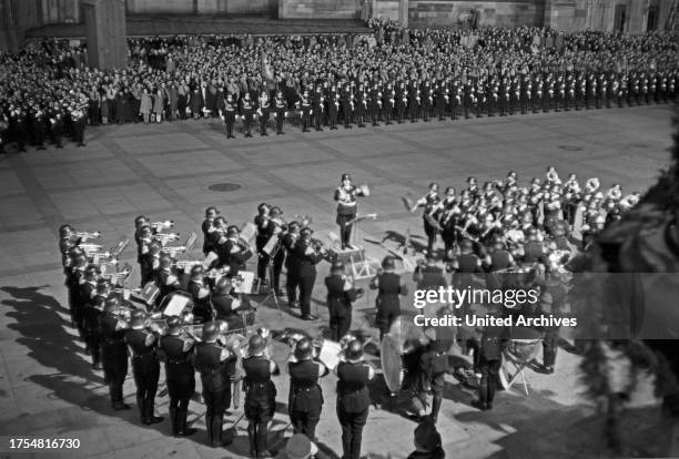 Prague, April 19: Preliminary ceremony with taps for the Prague Germans in the castle courtyard of Hradčany. 1930s.