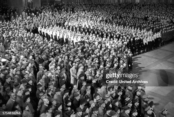 Prague, April 19: Preliminary ceremony with taps for the Prague Germans in the castle courtyard of Hradčany. 1930s.