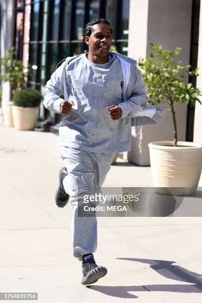 Rocky is seen out jogging on October 30, 2023 in Beverly Hills, California.