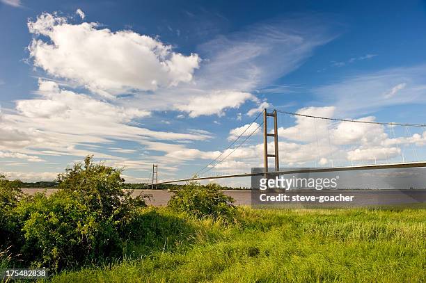 beautiful skies over the humber bridge - hull uk stock pictures, royalty-free photos & images