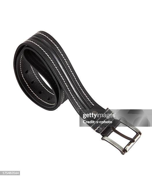 leather belt+clipping path (click for more) - gray belt stockfoto's en -beelden