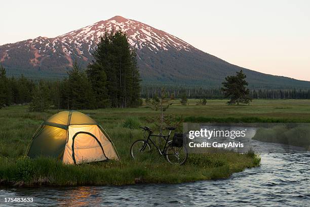 bike camping - mt bachelor stock pictures, royalty-free photos & images