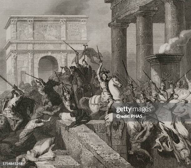 Visigoth Building Roman empire. Sack of Rome by the Visigoths led by Alaric I in 410 ...
