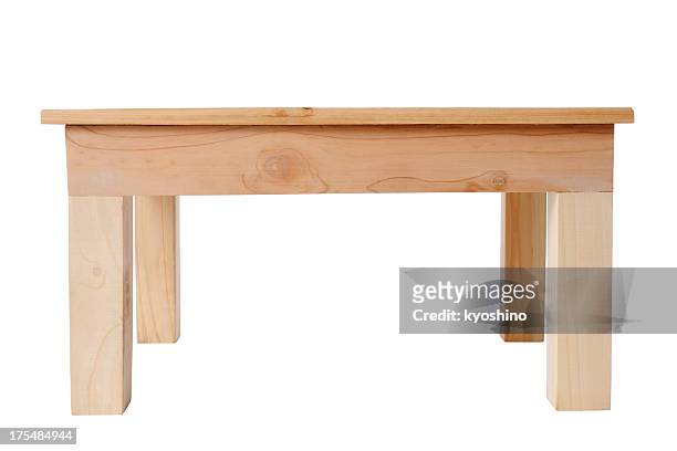 isolated shot of wooden table on white background - trestles stock pictures, royalty-free photos & images