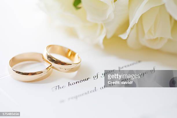 wedding rings and invite - married stock pictures, royalty-free photos & images